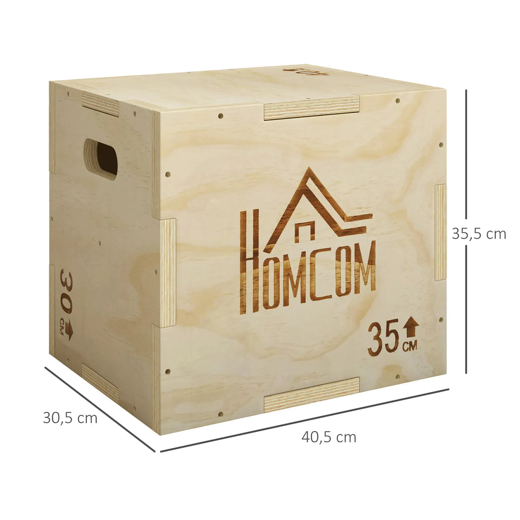 Plyo box treniruočių dėžė, medinė, 3 aukščiai, 40,5 x 35,5 x 30,5 cm, medžio spalvos