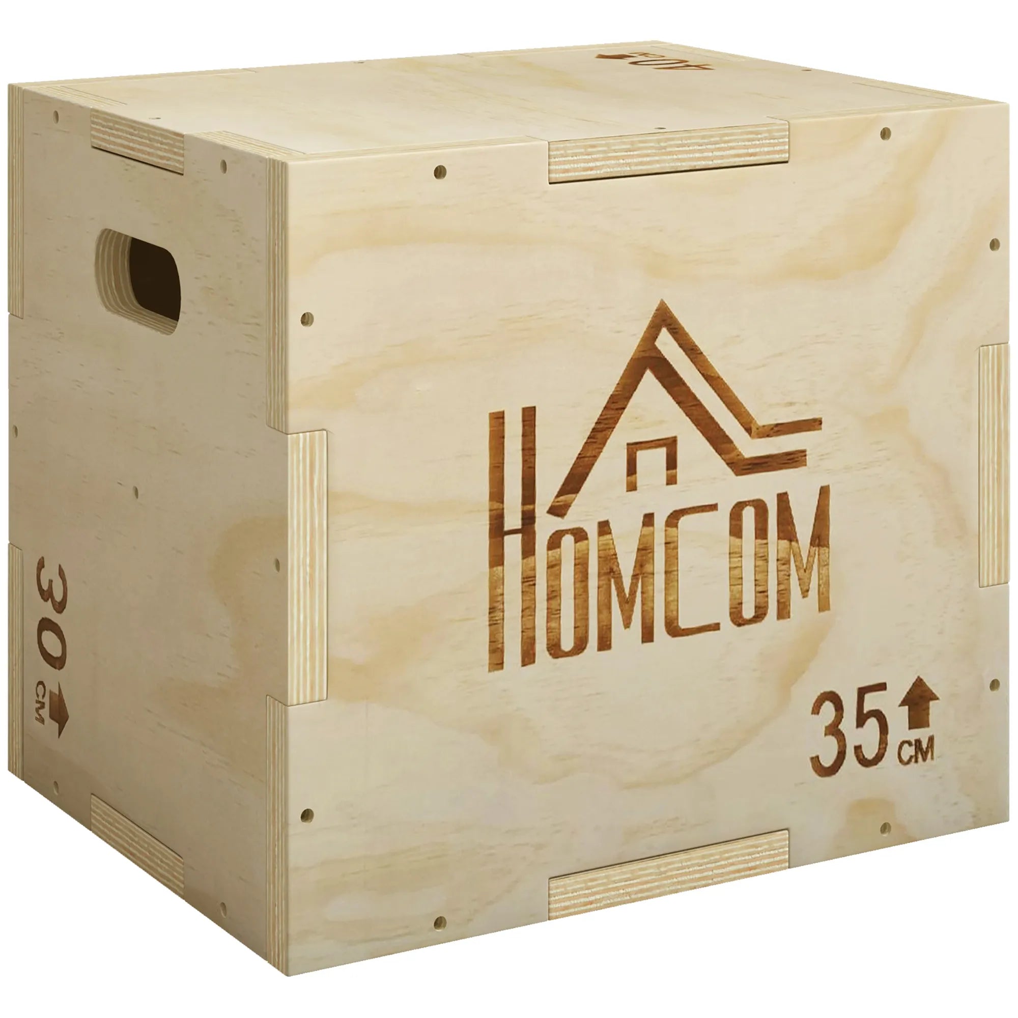 Plyo box treniruočių dėžė, medinė, 3 aukščiai, 40,5 x 35,5 x 30,5 cm, medžio spalvos