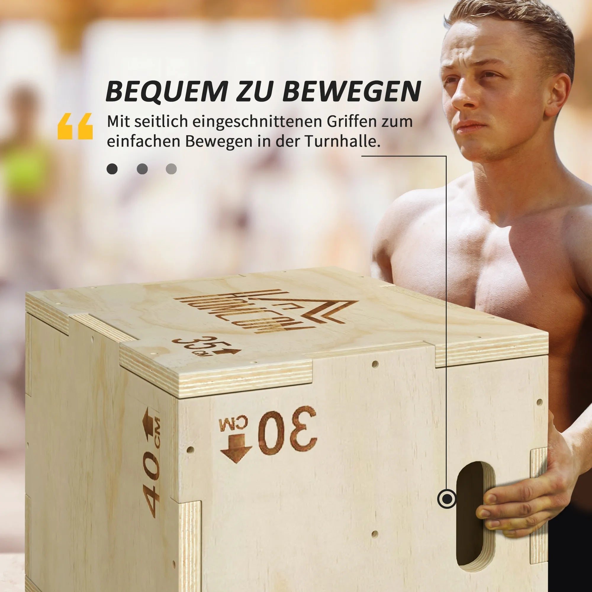 Plyo box treniruočių dėžė, medinė, 3 aukščiai, 40,5 x 35,5 x 30,5 cm, medžio spalvos