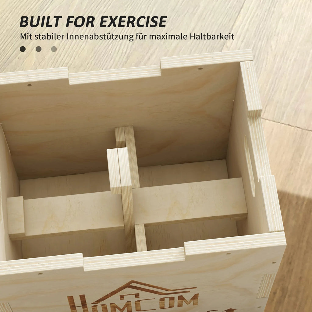 Plyo box treniruočių dėžė, medinė, 3 aukščiai, 40,5 x 35,5 x 30,5 cm, medžio spalvos