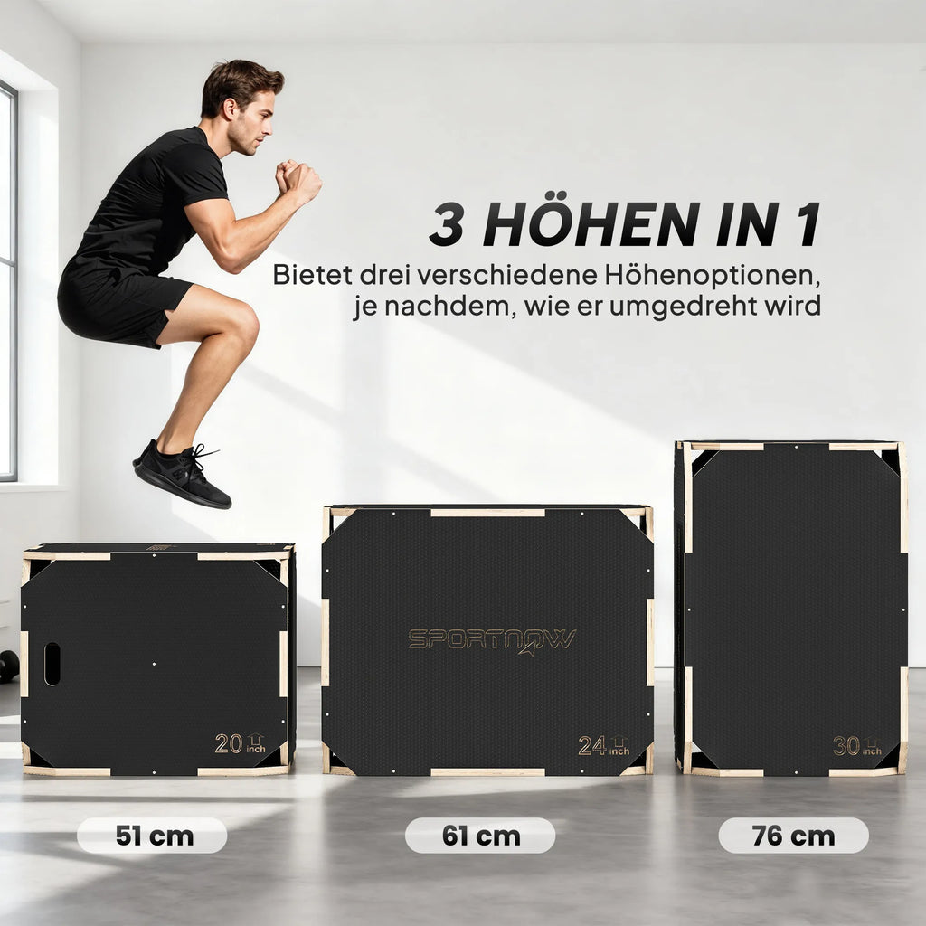 Plyo dėžė 3-in-1 treniruokliams, reguliuojamo aukščio, iki 120 kg, juoda