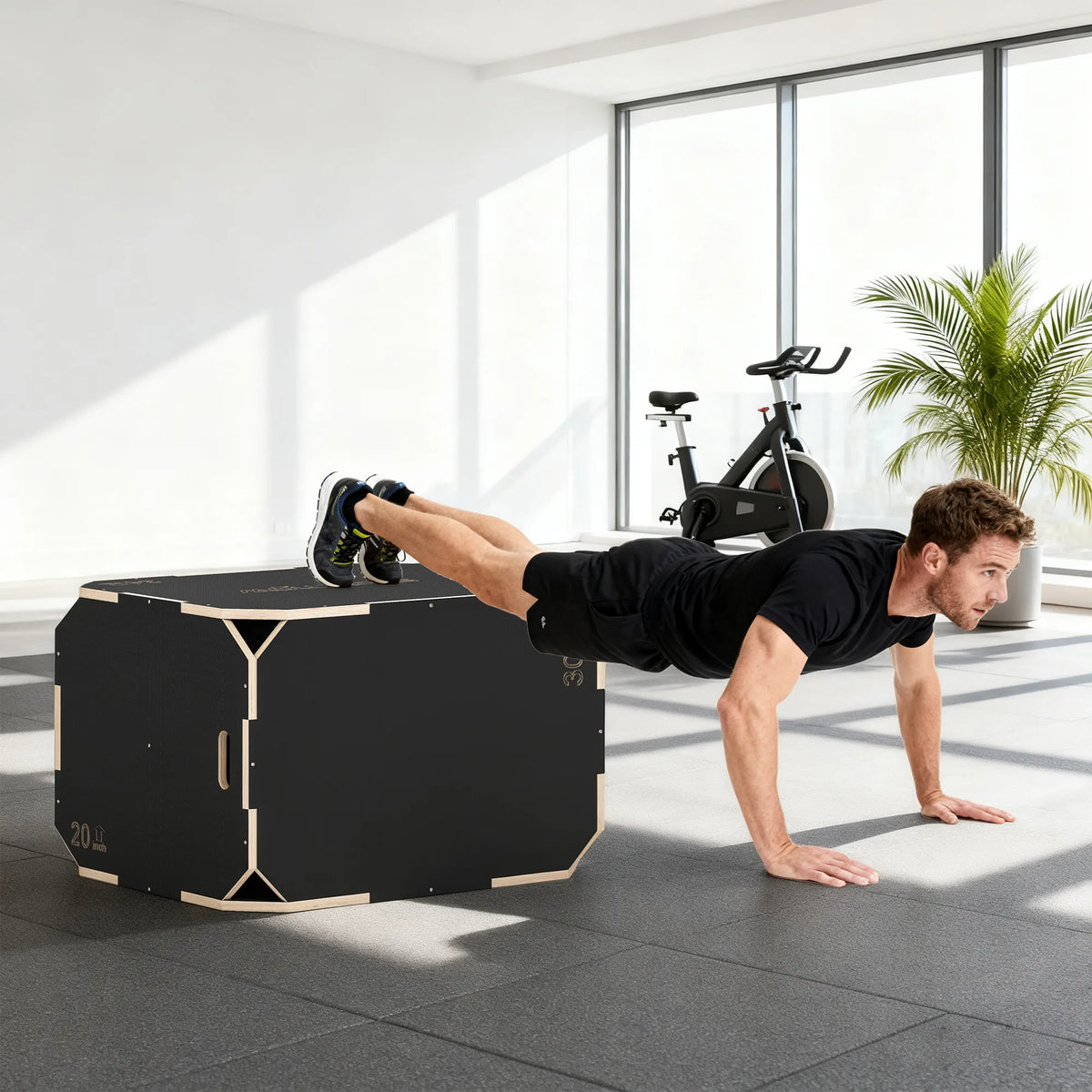 Plyo dėžė 3-in-1 treniruokliams, reguliuojamo aukščio, iki 120 kg, juoda