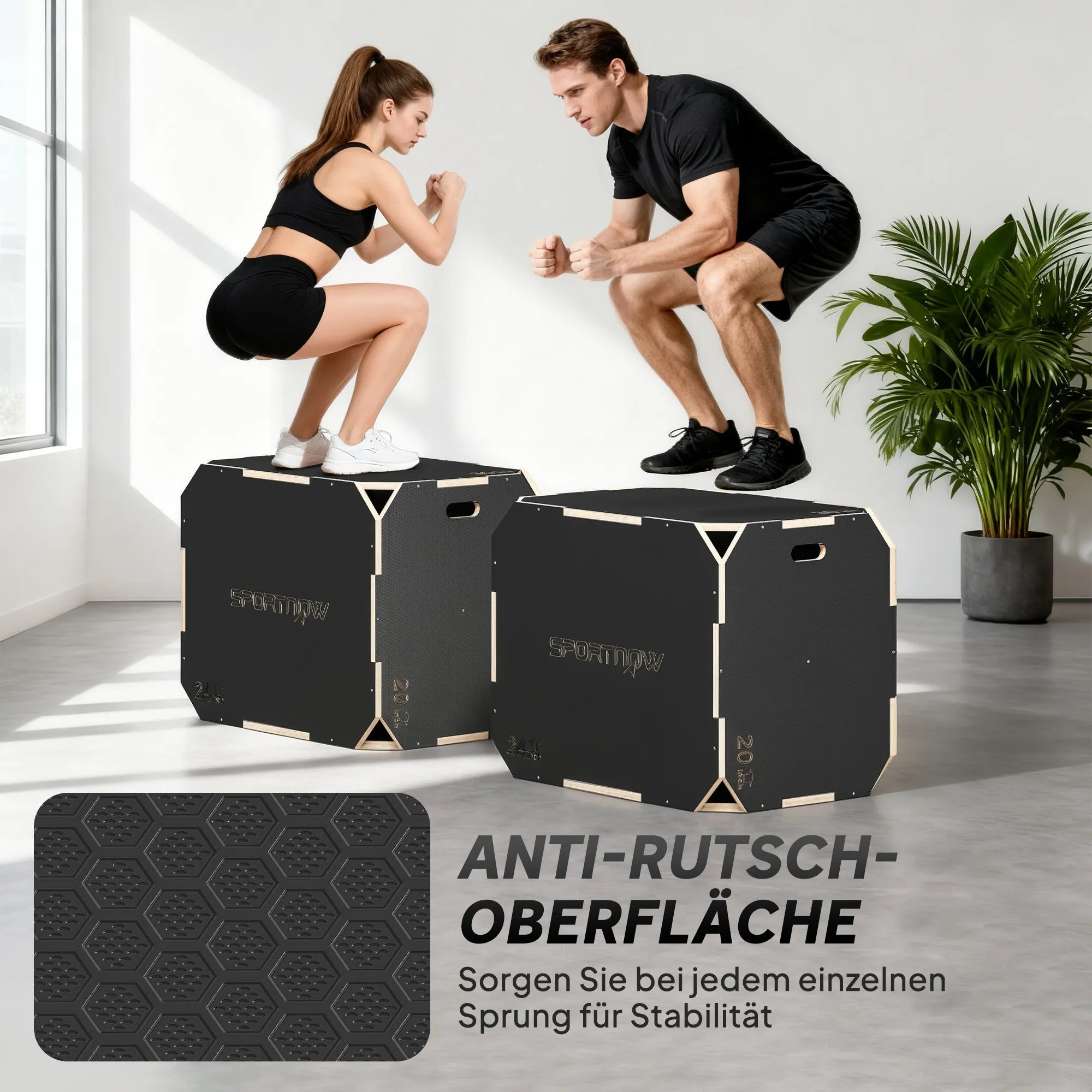 Plyo dėžė 3-in-1 treniruokliams, reguliuojamo aukščio, iki 120 kg, juoda