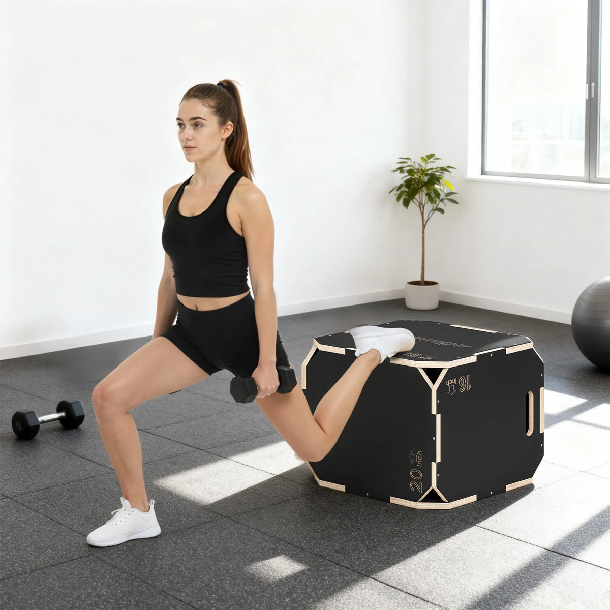 Plyo šokinėjimo dėžė 3-in-1, reguliuojama treniruočių dėžė iki 120 kg, juoda