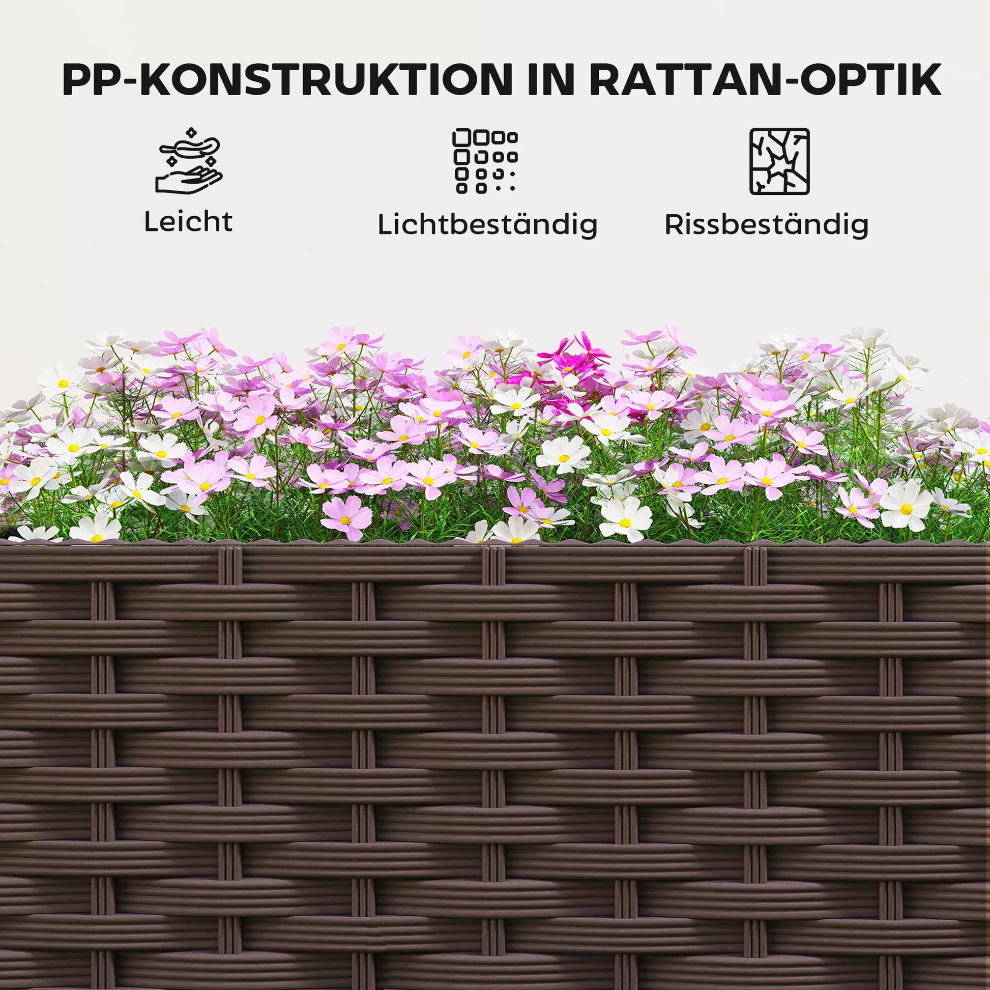 Plastikinė aukšta lysvė, modulinė lysvė su automatine laistymo sistema 120 x 40 x 37 cm, ruda