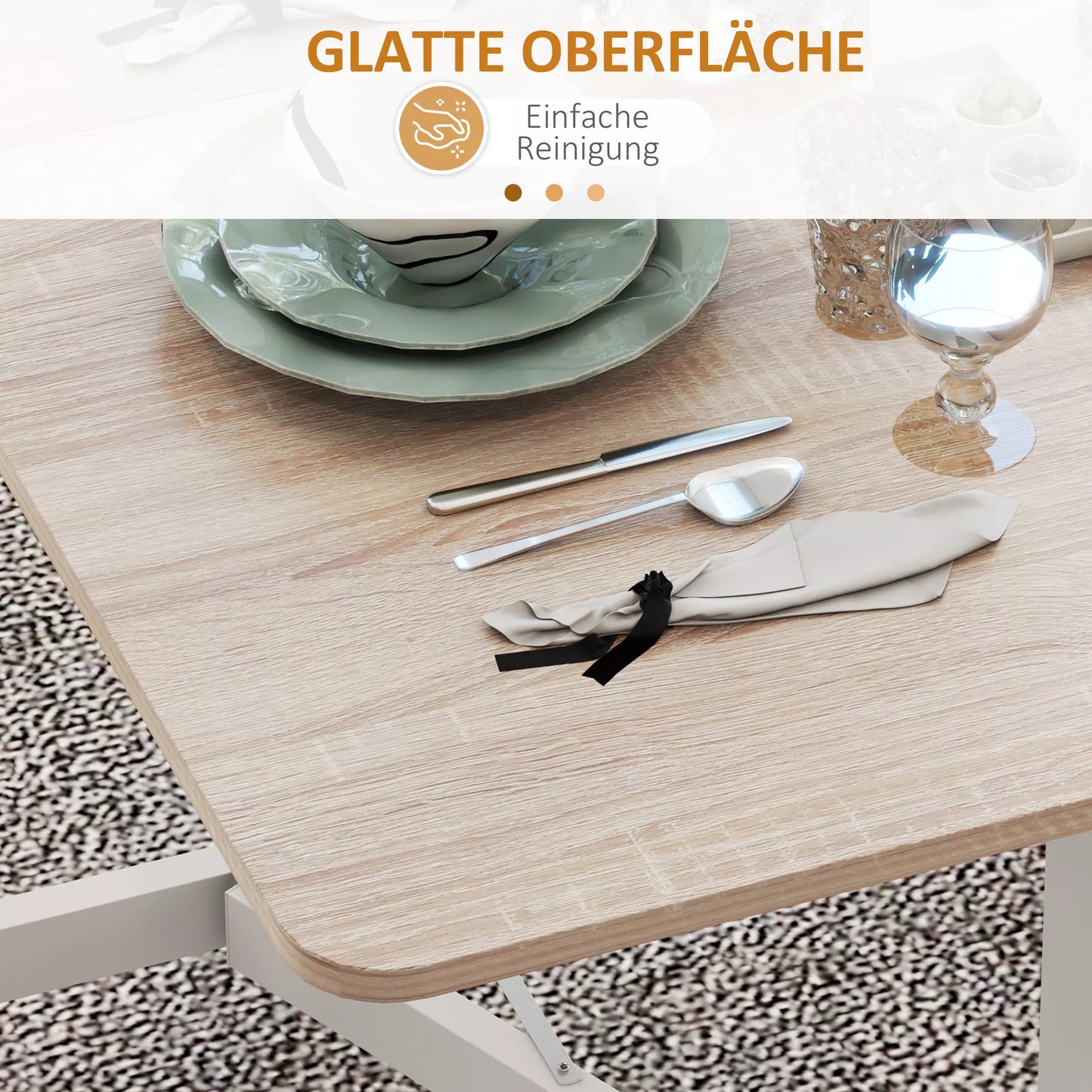 Sulankstomas stalas ant ratukų, staliukas nešiojamam kompiuteriui, valgomojo stalas, su fiksavimo stabdžiu, natūralios spalvos + baltas