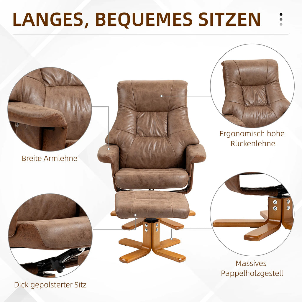 Poilsio krėslas su kojų atrama, besisukantis, rudas