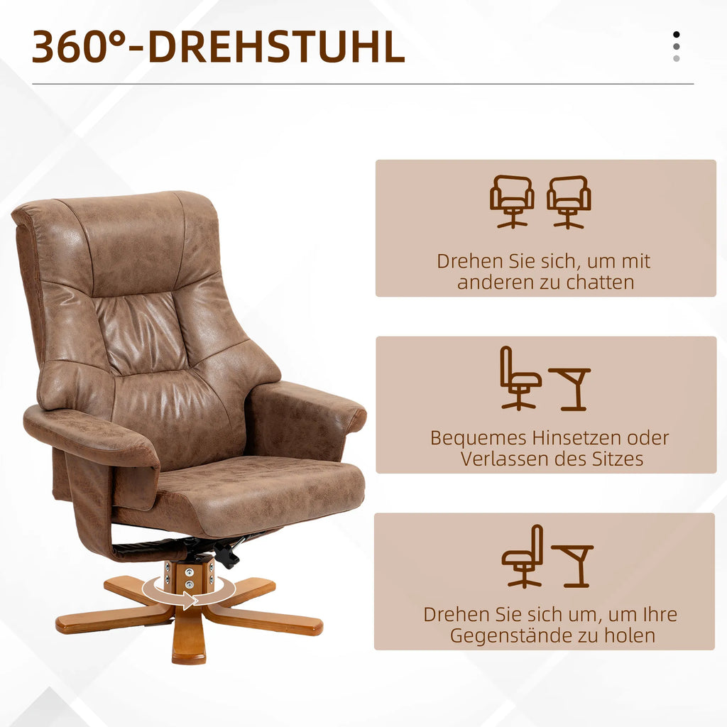 Poilsio krėslas su kojų atrama, besisukantis, rudas