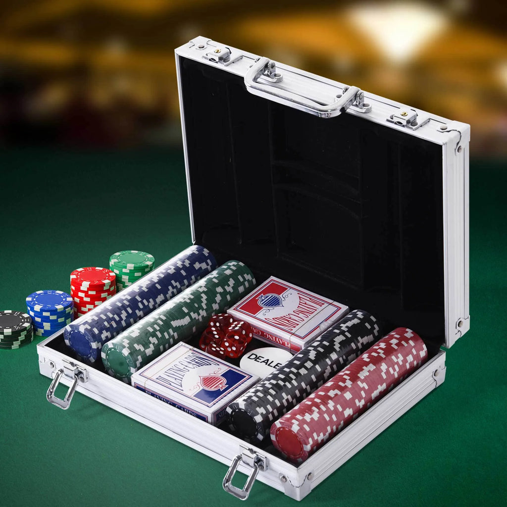 Pokerio rinkinys 200 žetonų aliuminio lagamine, sidabrinės spalvos