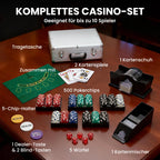 Pokerio rinkinys, 500 žetonų, 2 kortų kaladės, su lagaminu, 10 žaidėjų