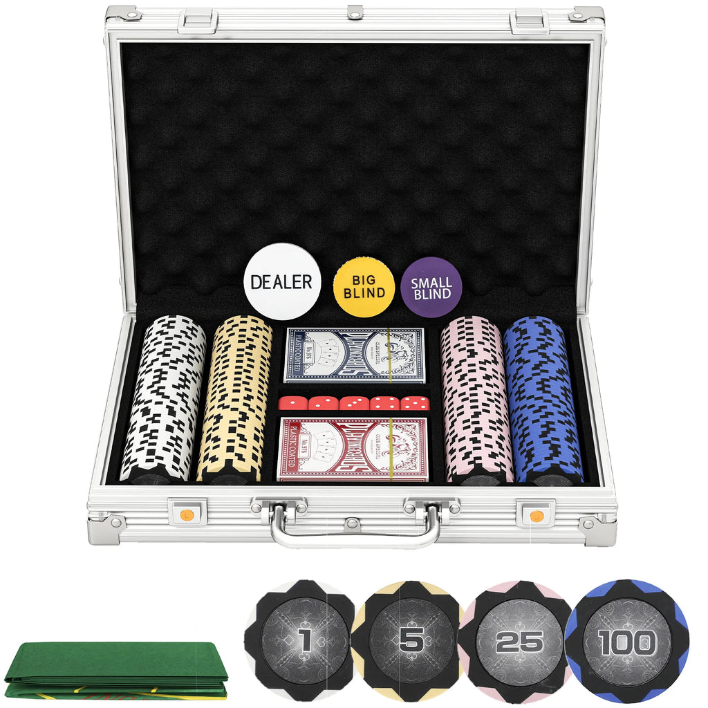 Pokerio rinkinys lagamine su kortomis ir žetonais, 200 vnt., sidabrinis