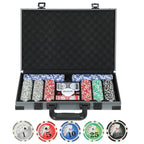 Pokerio rinkinys, pokerio lagaminas, 400 žetonų, 2 kortų kaladės, 5 kauliukai, dalintojo diskas, pagrindas