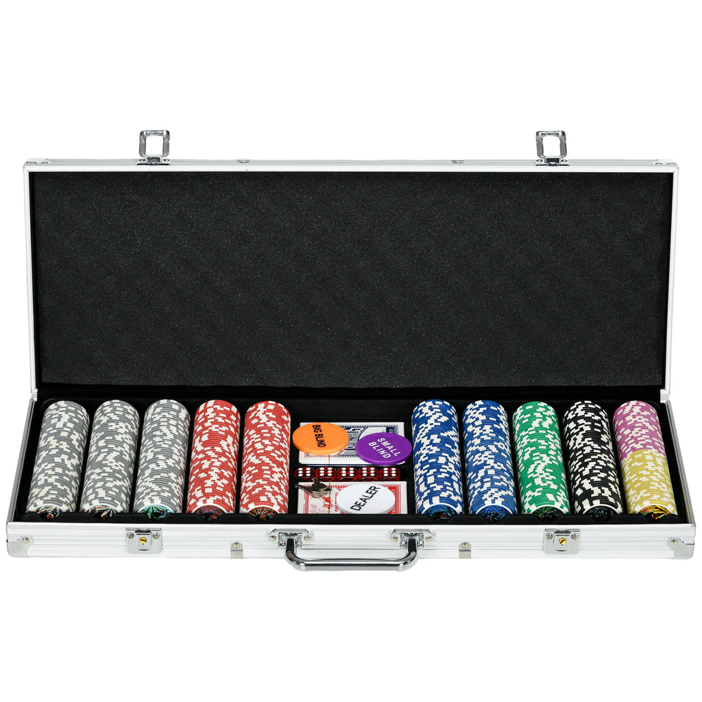 Pokerio rinkinys su 500 žetonų ir lagaminu, sidabrinės spalvos