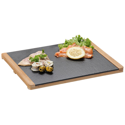 Skalūno serviravimo padėklas užkandžiams su bambuko rėmu, 34×26 cm