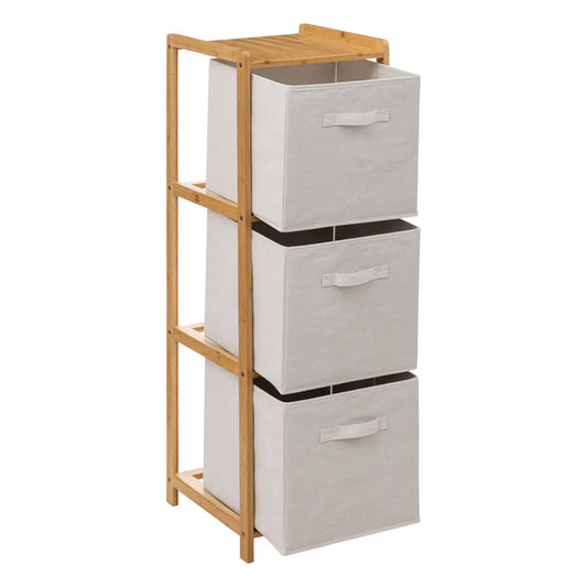 Bambukinė lentyna Bamboo Tidy, 109,5 cm, su 3 medžiaginiais krepšeliais