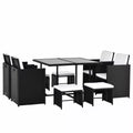 Polyrattan sodo baldų komplektas 8 asmenims, juodas
