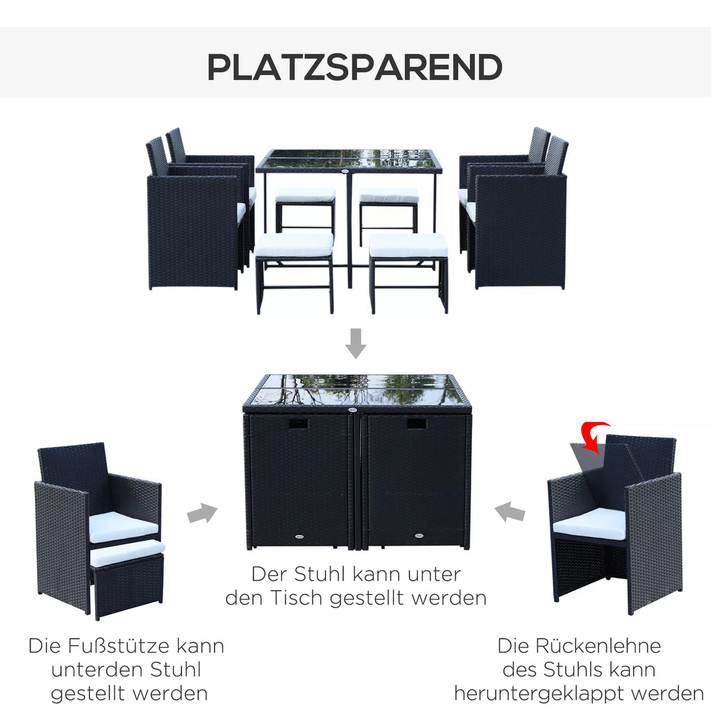 Polyrattan sodo baldų komplektas 8 asmenims, juodas