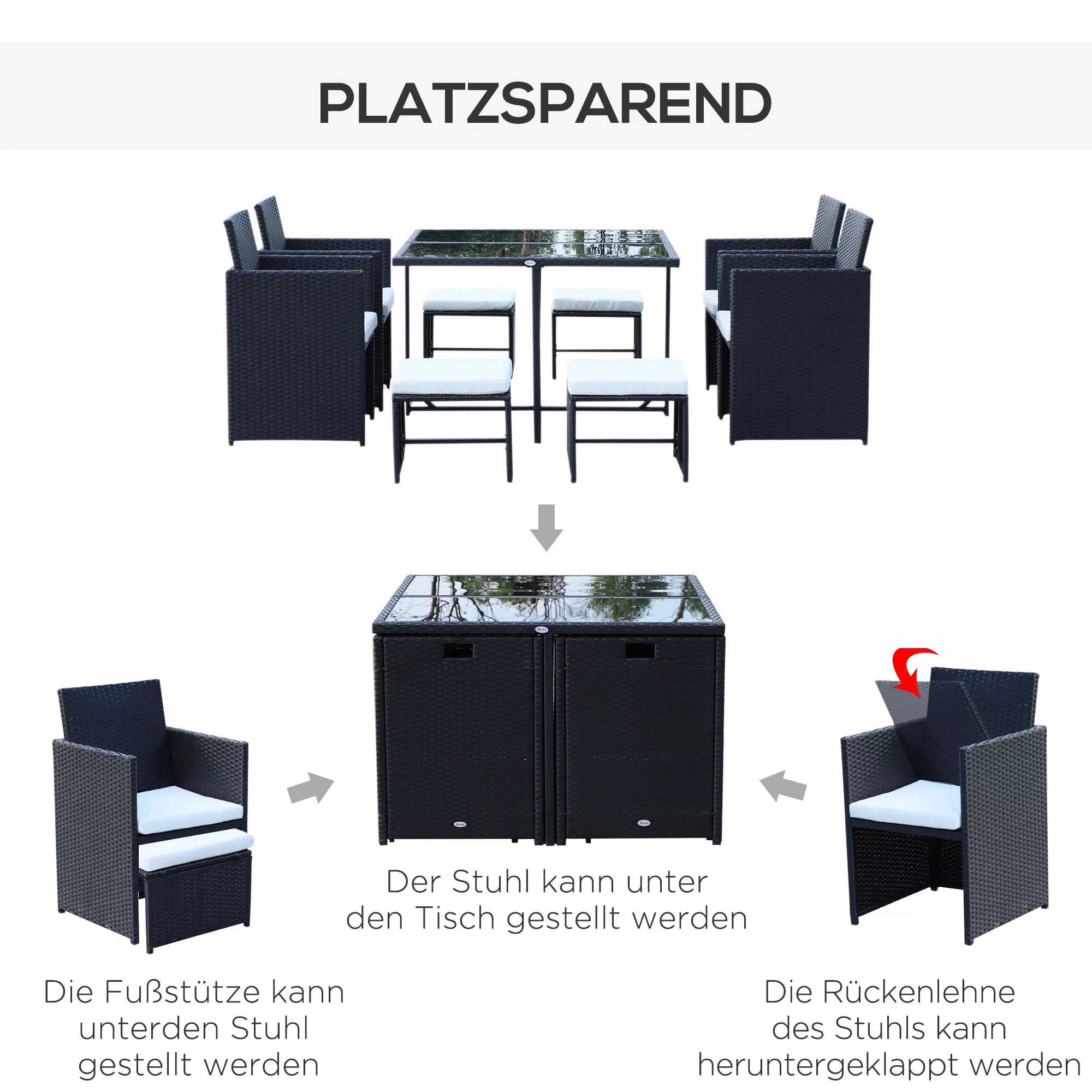 Polyrattan sodo baldų komplektas 8 asmenims, juodas