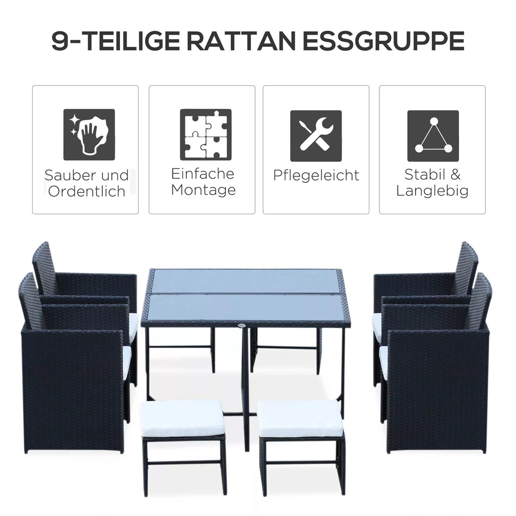 Polyrattan sodo baldų komplektas 8 asmenims, juodas