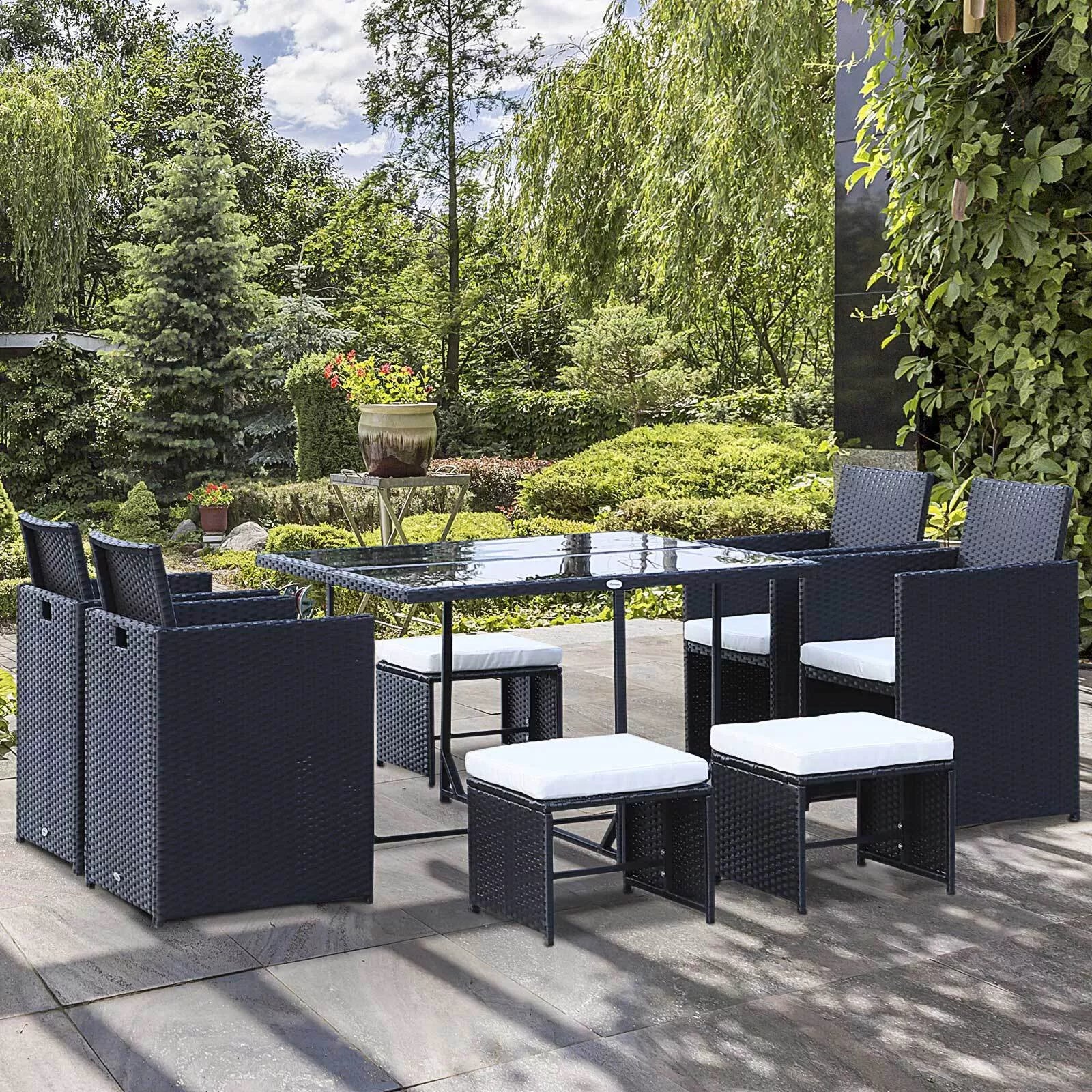 Polyrattan sodo baldų komplektas 8 asmenims, juodas