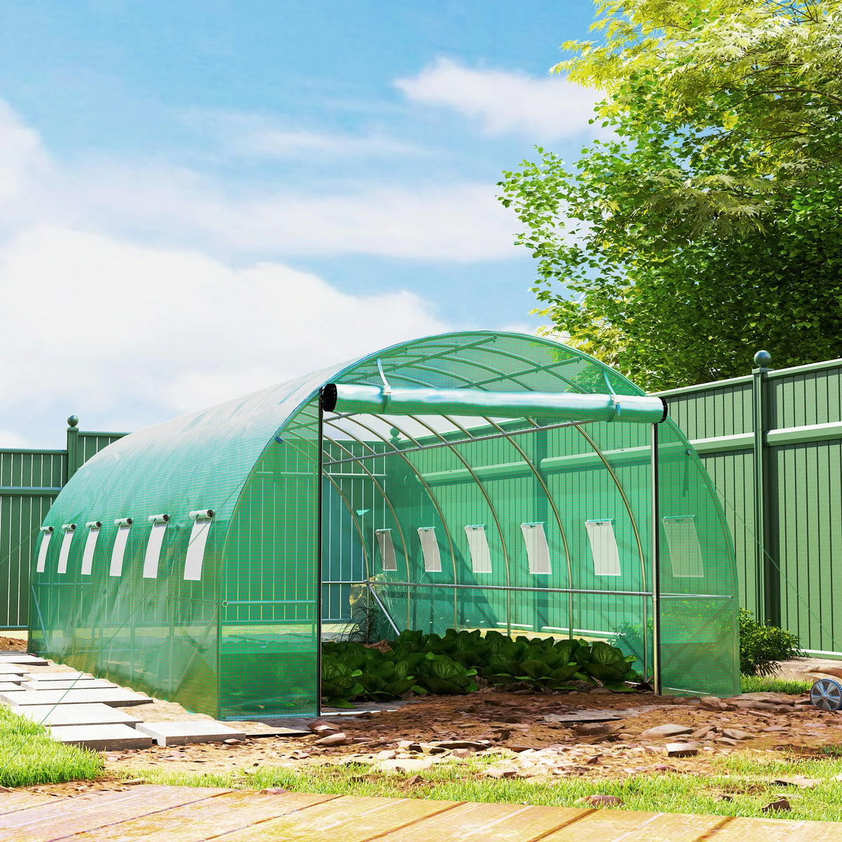 Polytunnel šiltnamis, 18 m², žalias