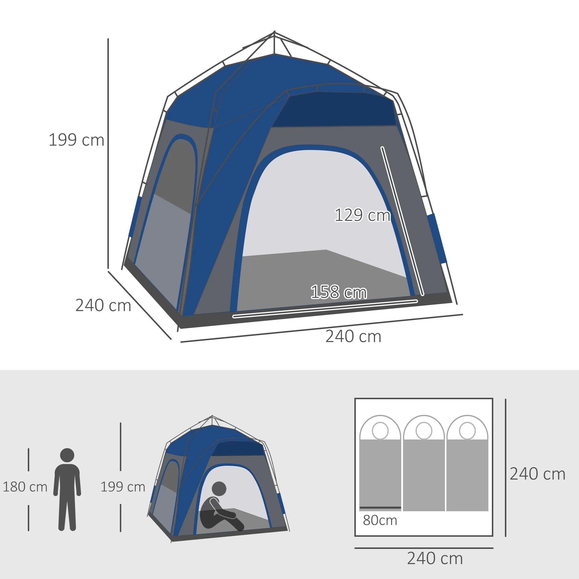 Pop-up kempingo palapinė 3 asmenims, mėlyna
