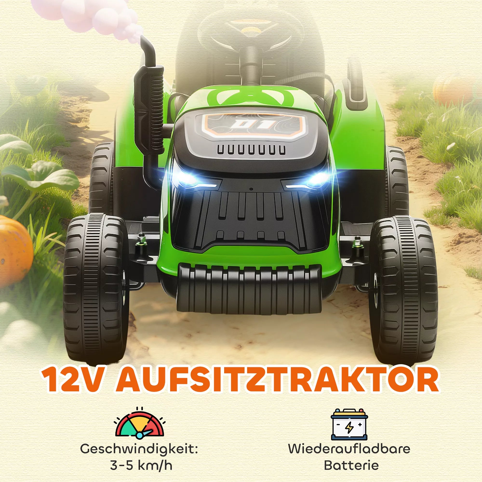 Elektrinis traktorius 3-8 metų vaikams, iki 30 kg, žalias
