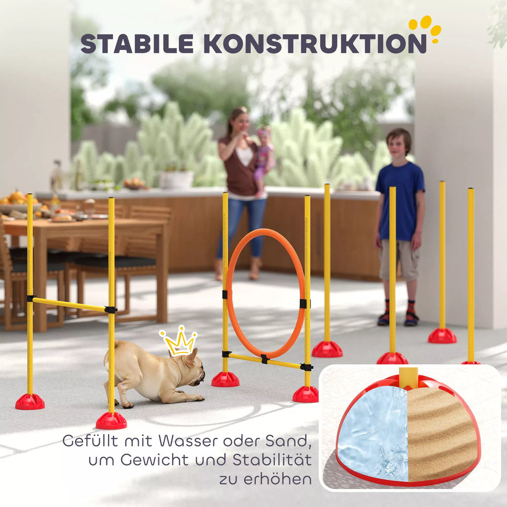 3 dalių šunų agility rinkinys, užpildomas. Agility įranga šunų dresūrai, šuolių kliūčių ir slalominių stulpų rinkinys.