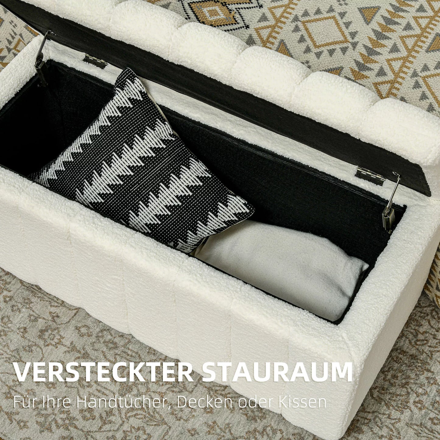 HOMCOM Minkštasuolis su laikymo vieta, atlaiko iki 120kg, 102x45x46cm, kreminės baltos spalvos