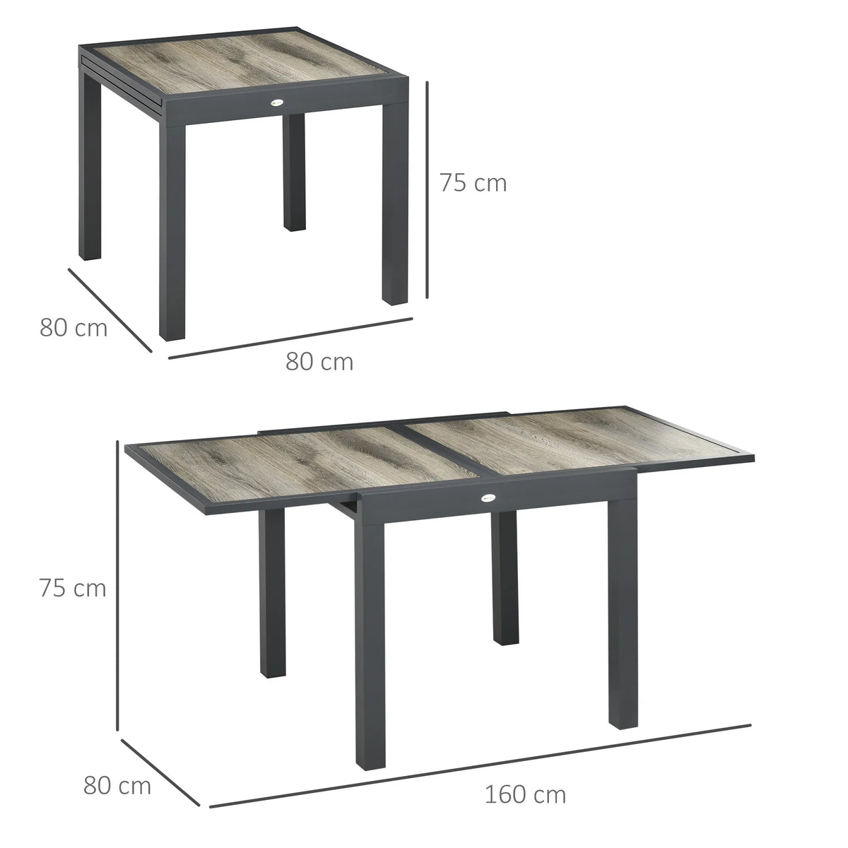Prailginamas lauko stalas, su aliuminio rėmu, 80–160 cm, smėlio spalvos
