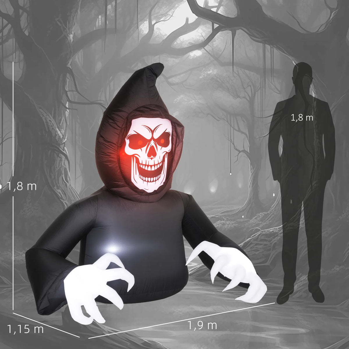 Pripučiama Helovino dekoracija, Mirties dalgio nešėjas, LED, 180 cm