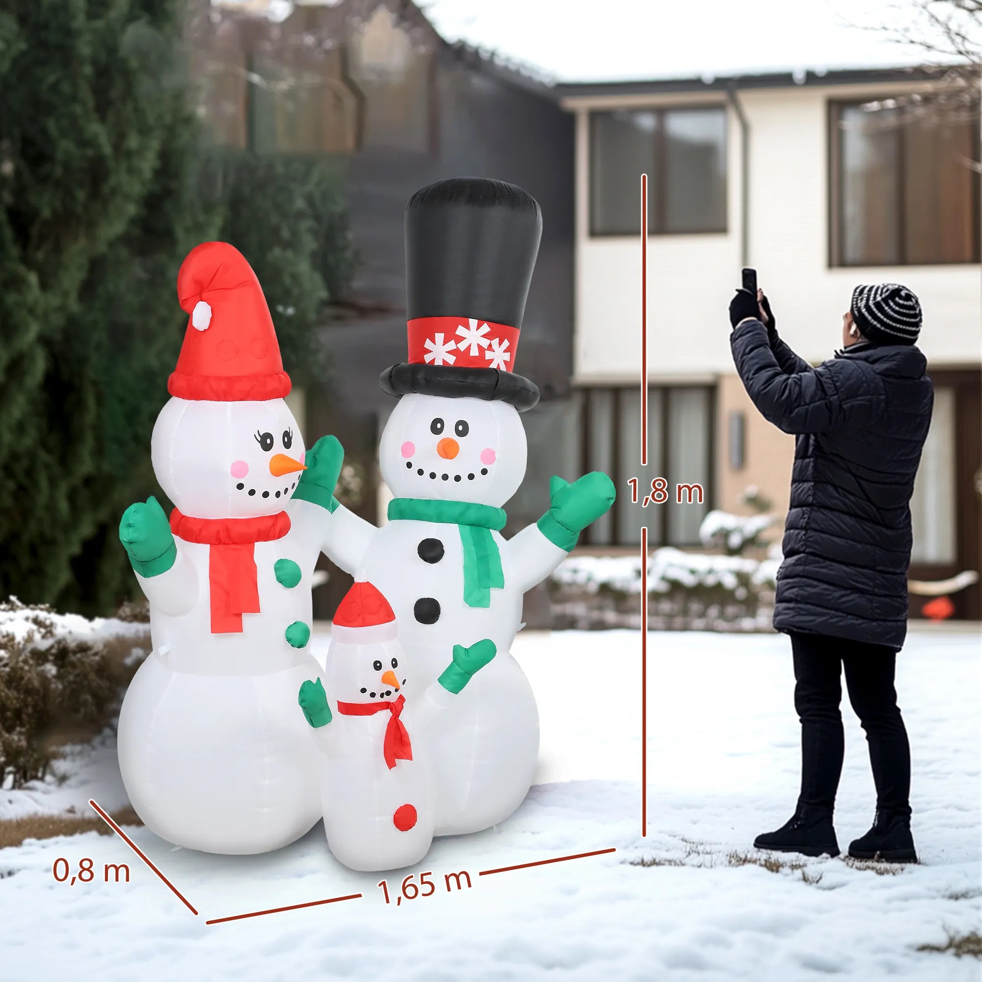 Pripučiama kalėdinė dekoracija sniego senio šeima, 180 cm