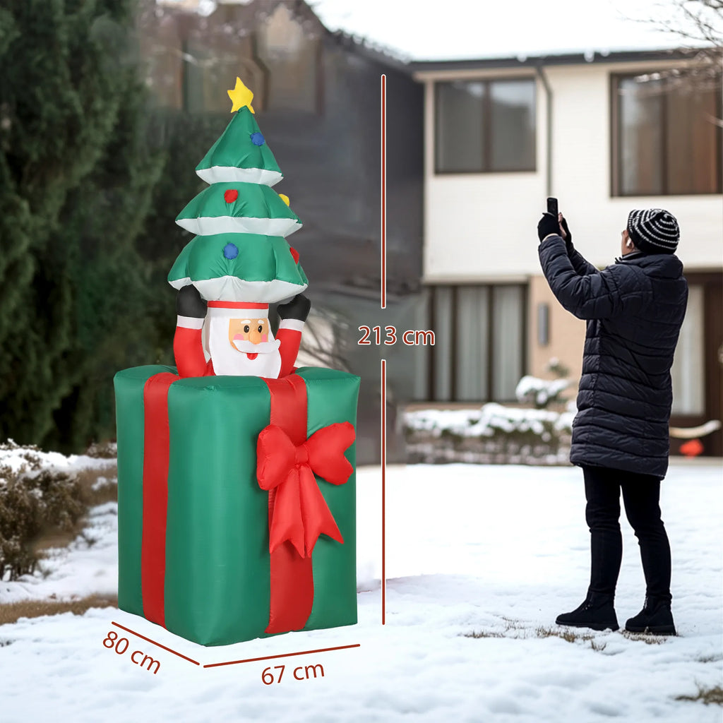 Pripučiama Kalėdų Senelio dekoracija su LED apšvietimu, iki 213 cm, raudona-žalia