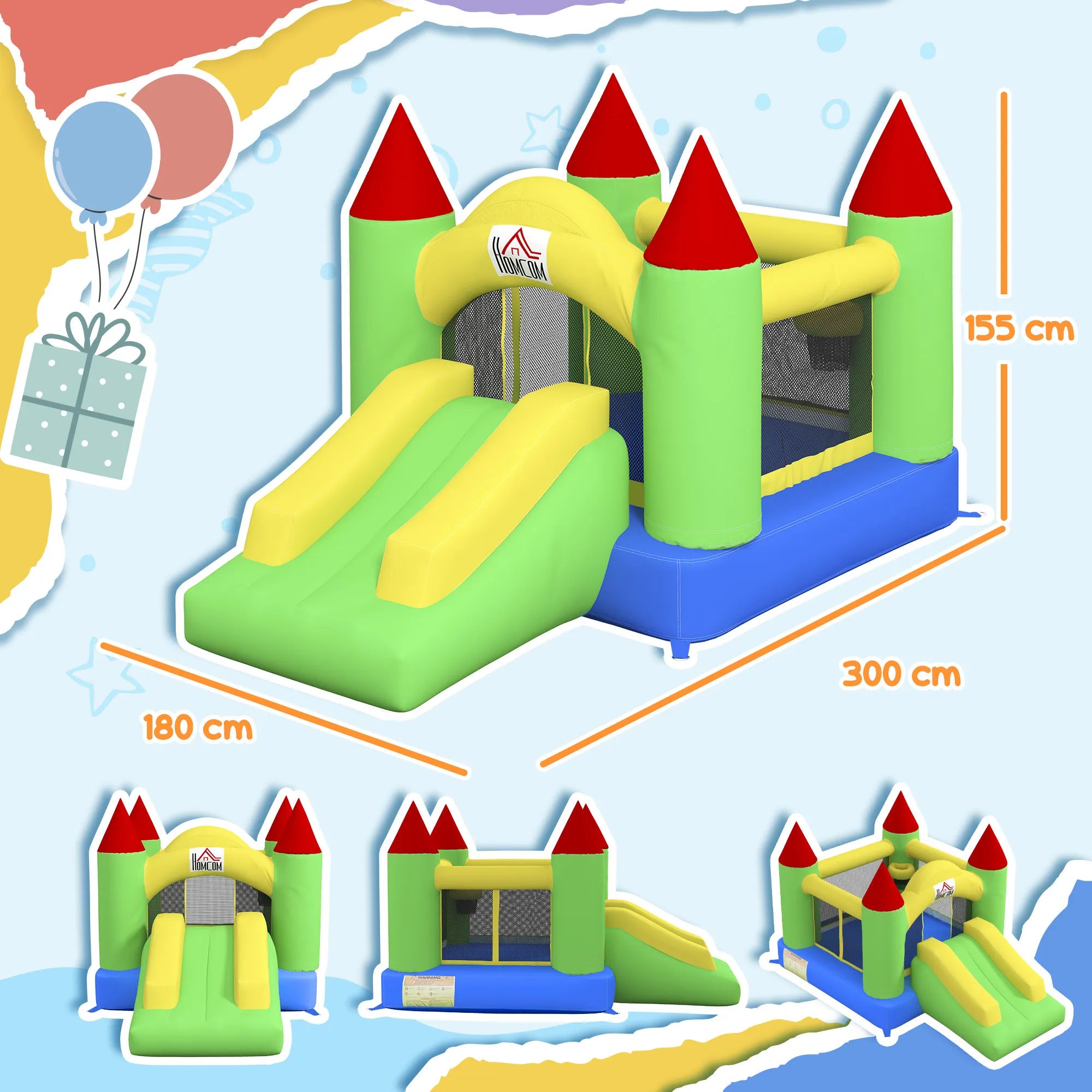 Pripučiama pilis su čiuožykla Play and Fun, 3-10 metų vaikams, daugiaspalvė