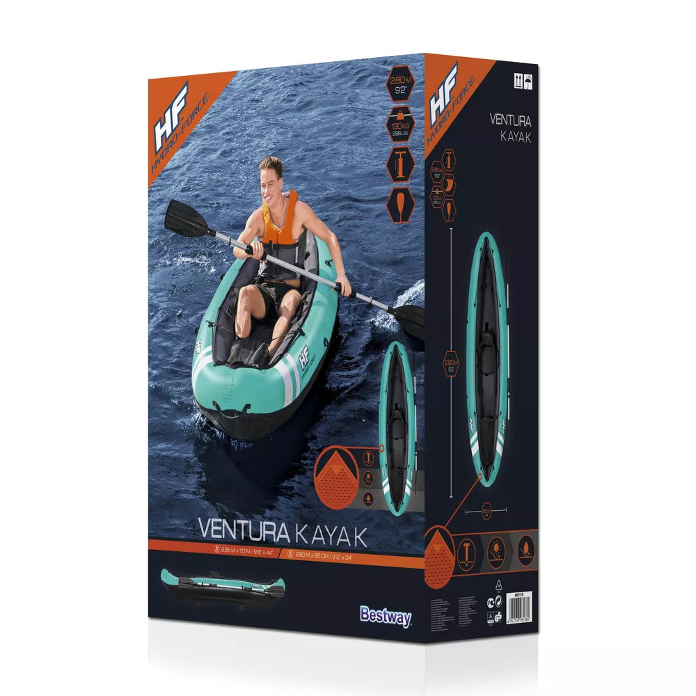 Pripučiama vienvietė baidarė Hydro-Force Ventura, 280 cm, su priedais, turkio spalvos