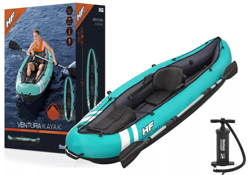 Pripučiama vienvietė baidarė Hydro-Force Ventura, 280 cm, su priedais, turkio spalvos