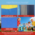 Sustiprintų siūlių ir tinklo medžiagos detalės bei šokinėjantys vaikai