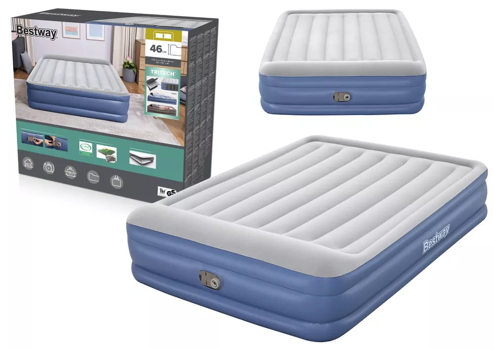 Pripučiamas čiužinys Bestway Tritech, su integruota elektrine pompa, 203 × 152 × 46 cm, pilkas