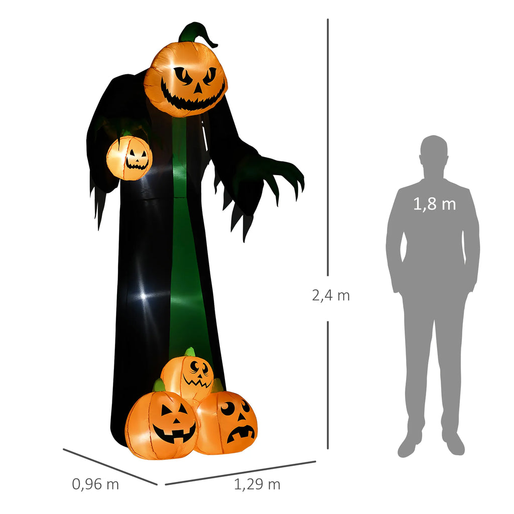 Pripučiamas Helovino dekoras, vaiduoklis su moliūgu, 240 cm, LED