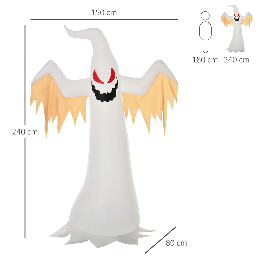 Pripučiamas Helovino vaiduoklis su LED apšvietimu, 240 cm, baltas