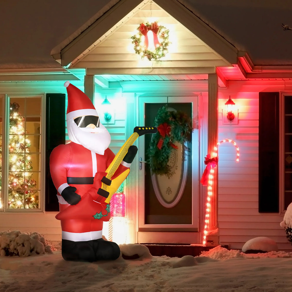 Pripučiamas Kalėdų Senelis su gitara, LED, 215 cm