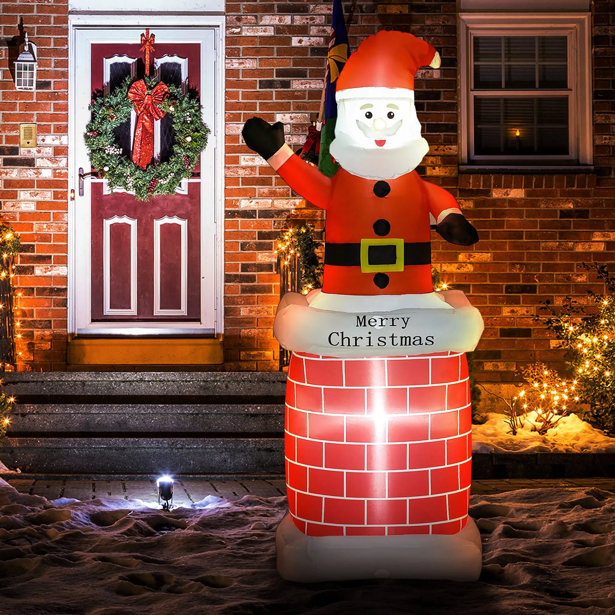 Pripučiamas Kalėdų Senelis su kaminu, LED apšvietimas, 80 x 70 x 210 cm