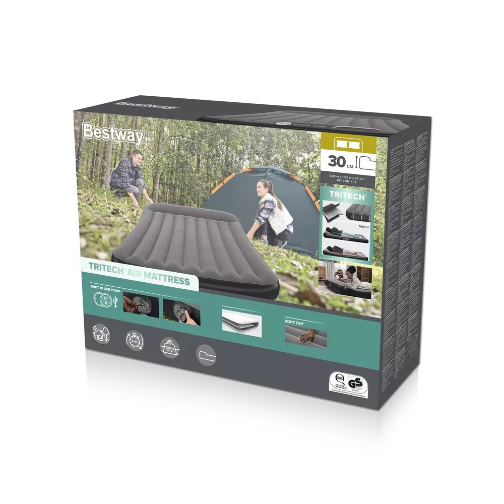 Pripučiamas oro čiužinys Bestway Tritech, su pagalve, 203 × 152 × 30 cm