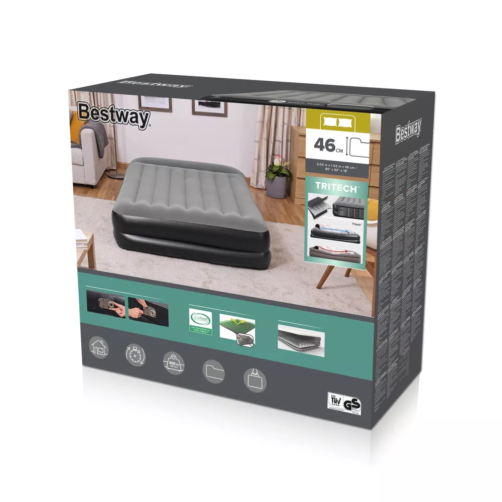 Pripučiamas oro čiužinys, dvivietis, su integruota elektrine pompa, 203 × 152 × 46 cm, pilkas