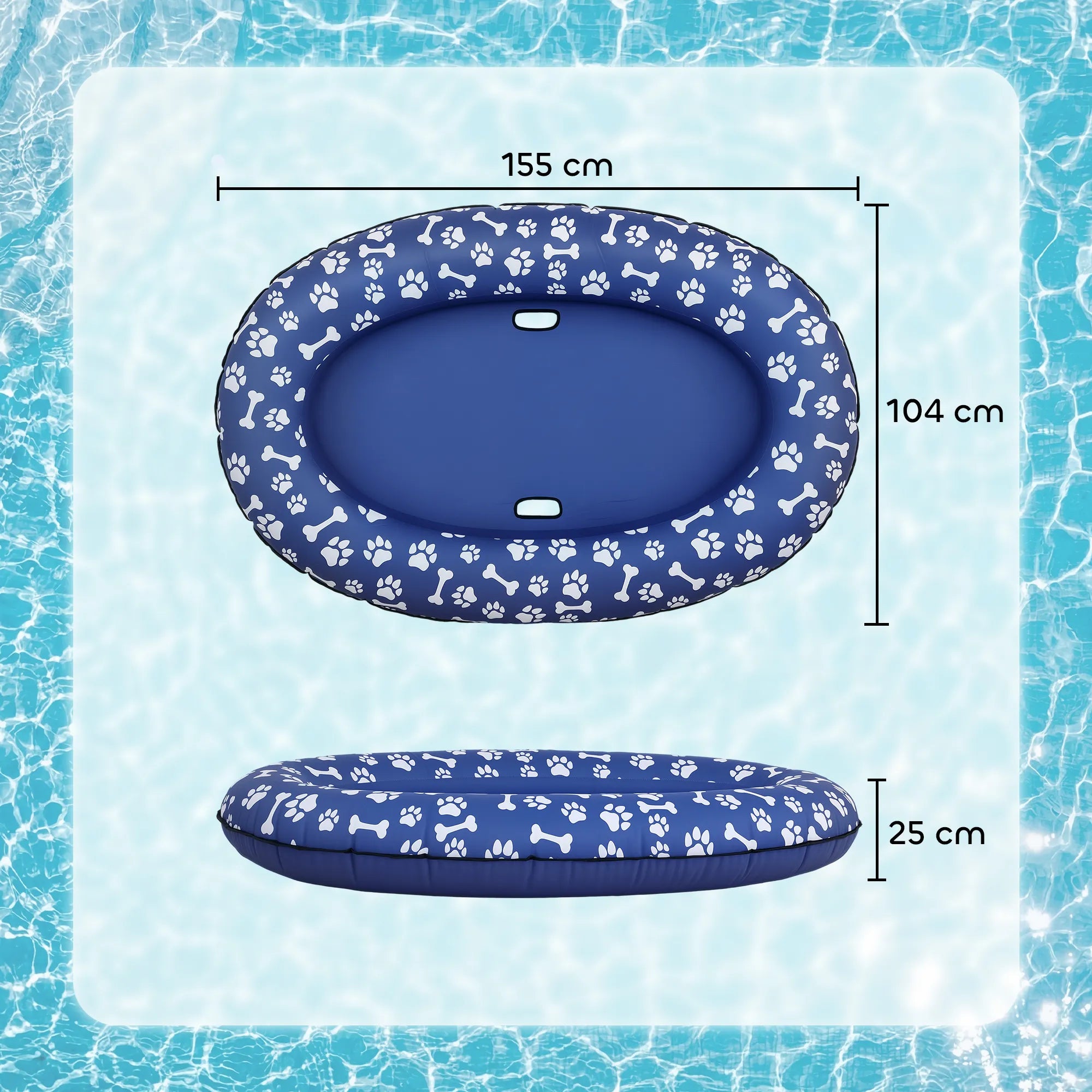 Pripučiamas plaustas šunims, iki 40 kg, mėlynas, 155x104x25 cm