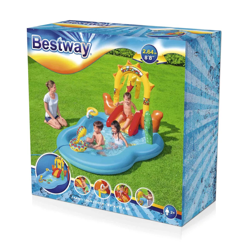 Pripučiamas žaidimų centras baseinas Bestway, 264 × 142 × 140 cm, su čiuožykla ir priedais, spalvotas