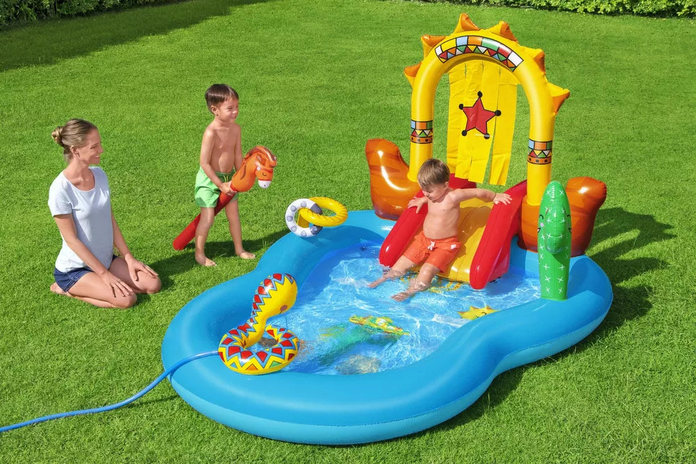 Pripučiamas žaidimų centras baseinas Bestway, 264 × 142 × 140 cm, su čiuožykla ir priedais, spalvotas