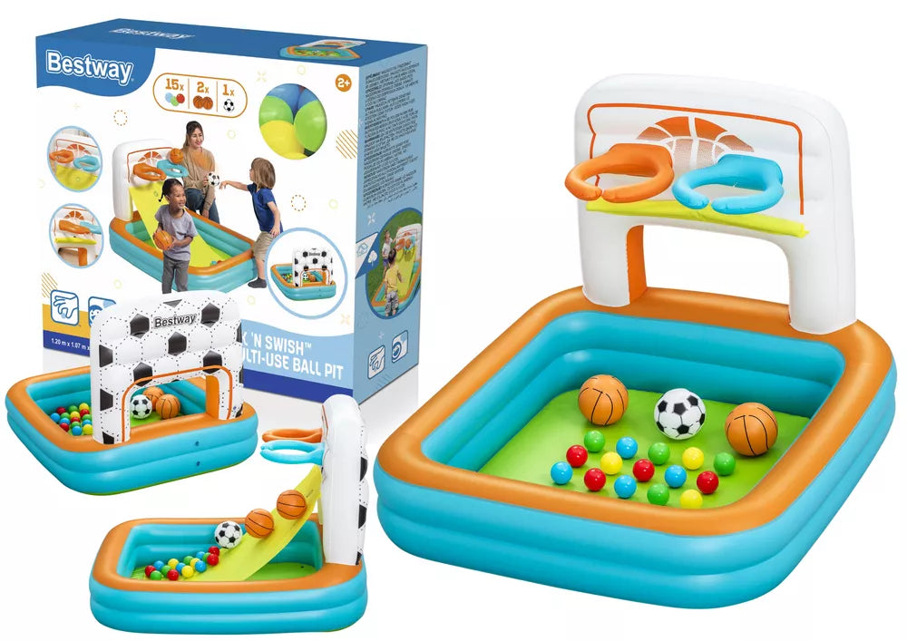 Pripučiamas žaidimų centras Bestway Kick N Swish 3-in-1, 1,20 × 1,07 m × 84 cm
