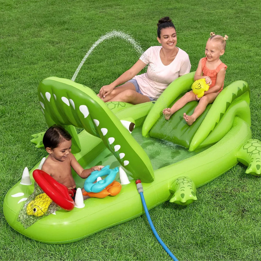 Pripučiamas žaidimų centras Later Gator, 234 cm, su čiuožykla ir priedais
