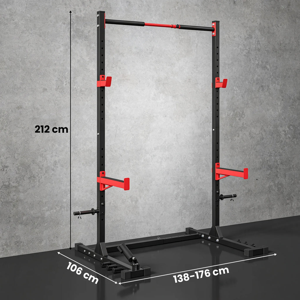 Pritūpimų stovo matmenų schema centimetrais: aukštis 212 cm